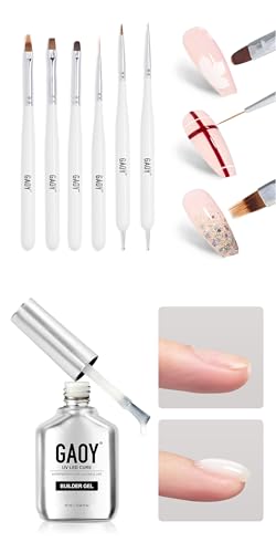 GAOY 16ml Milky White Builder Gel Kit with 6 Nail Art Brushes and Tools