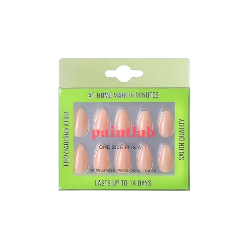 PaintLab Press On Nails, 24 Piece Fake Nails Kit Plus Nail Glue, Nail File, Prep Pad and Cuticle Stick, Gel Nail Kit for Women and Girls, Peach Fuzz