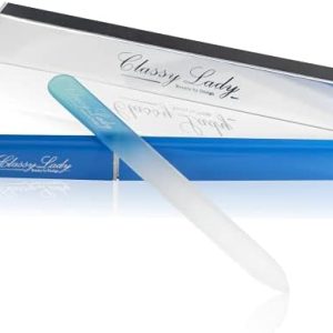 ClassyLady Glass Nail File - Crystal Nail File, Filing Board for Professional Fingernail Care and Smooth Precise Filing, Easy to Clean - Blue with case