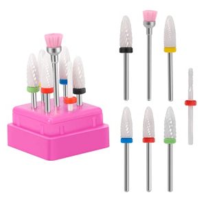 CGBE 7-Piece Ceramic Nail Drill Bits Set 3/32'' for Acrylic Gel Nails and Cuticle Care