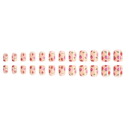Cute Pink Strawberry Glossy Short Square Acrylic Press-On Nails 24 Piece Set - Image 3