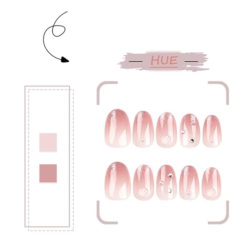 Glitter French Tips Press on Nails Short Oval with Blush Ombre Design, Glossy Rough Gradient Acrylic False Nails Stick on Nails for Women Girls, Rhinestones Manicure Art Fake Nails Gel Glue on Nails - Image 6