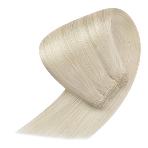 Sunny Blonde Weft Hair Extensions Human Hair Platinum Blonde Sew in Hair Extensions Real Human Hair Blonde Sew in Human Hair Straight Real Hair Weft Extensions Sew in 24inch 100G - Image 2