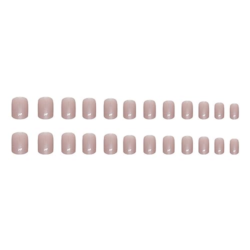 24 Pcs Short Square Nude Aurora Press on Nails with Glossy Design and Glue - Image 5