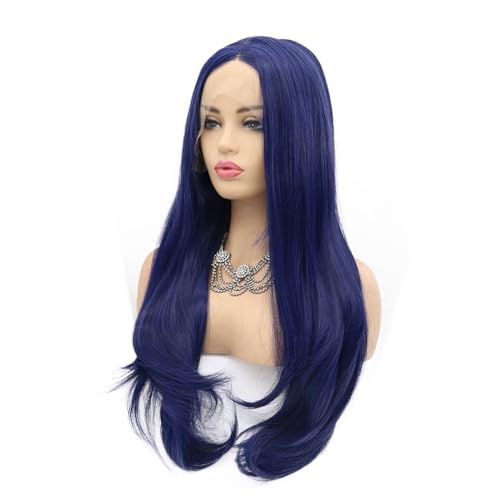 Blue Lace Front Wigs for Fashion Women Long Straight Navy Blue Synthetic Lace Front Wigs Pre Plucked Natural Hairline Heat Resistant Fiber Hair Wig Glueless Synthetic Lace Wig 22 Inch Cosplay - Image 4