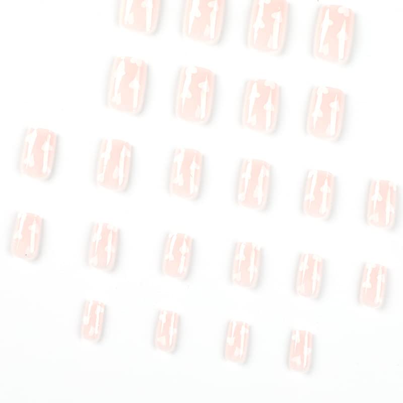 Press on Nails,Bare Pink White Heart Short Acrylic False Nails, Square Shape, Valetines Day Press on Nails,Reusable False Nails Kit with Nail Glue Jelly, 24pcs (7251-Bare Pink) - Image 2