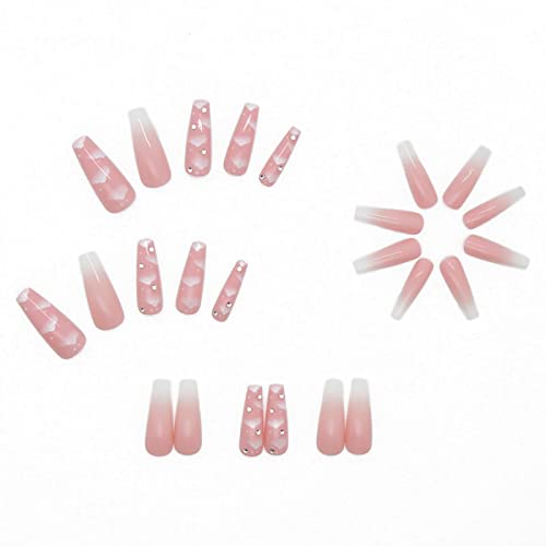 IMSOHOT Coffin Pink Press on Nails Long Gradient Clouds Fake Nails with Designs Glossy Ballerina False Nails Glue on Nails Acrylic Nails for Women and Girls - Image 5