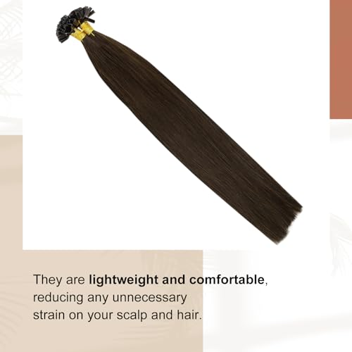 Full Shine Human Hair Extensions Ktip Hair Extensions Color 2 Brown Ktip Human Hair Extensions Real Remy Hair 18 Inch Prebonded Hair Extensions 50Gram Natural Straight Hair Extensions for Women - Image 6
