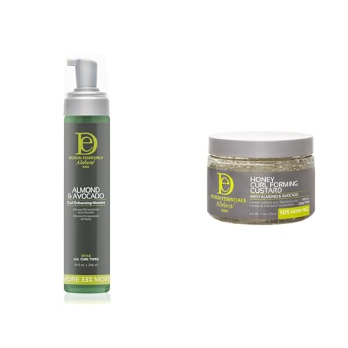 Design Essentials Curl Enhancing Mousse, Almond and Avocado Collection,10 Ounce & Natural,Almond & Avocado Honey Curl Forming Custard, 12 Ounce
