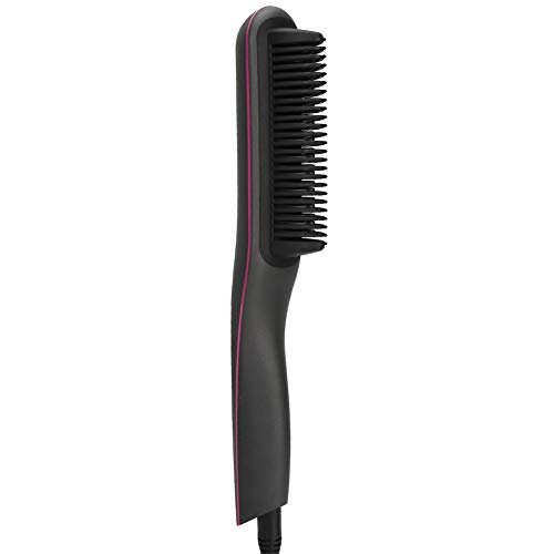 Hair Straightener Brush, Portable Electric Ceramic Straightening Comb, Fast Heating & 3 Gears Temperature Settings & AntiScald, Perfect for Salon and Home (Grey)