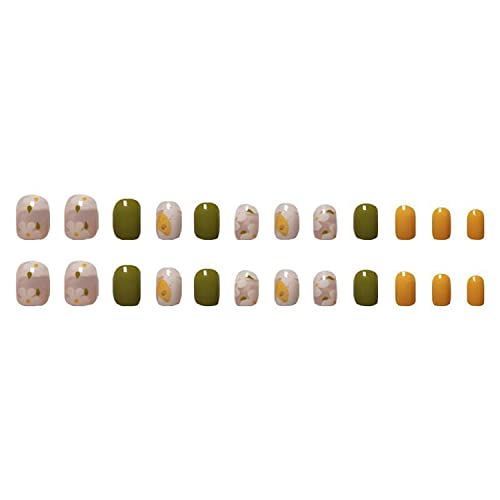 24 Piece Short Yellow Green Summer Flower Press On Nails Acrylic Manicure Kit for Women Girls - Image 5