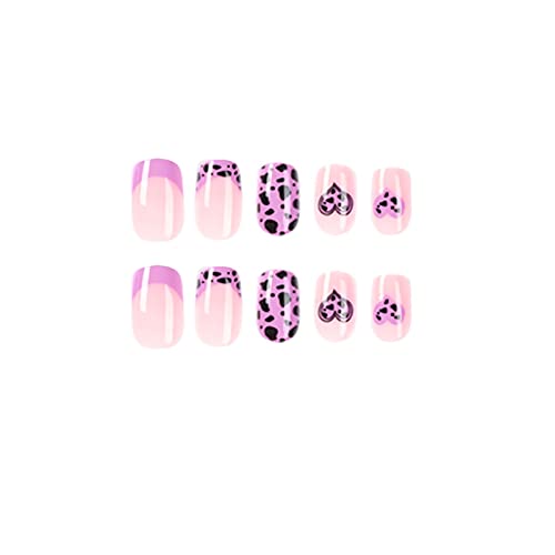 BABALAL Press on Nails Short Fake Nails Square Glue on Nails Purple Acrylic Nails Squoval Leopard Print Stick on Nails for Women and Girls 24Pcs - Image 2