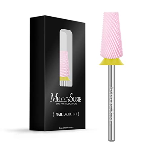 MelodySusie Ceramic Tapered Barrel Nail Drill Bits, 3/32'' Carbide Tungsten Bits, Suitable for Manicure Pedicure Cuticle Gel Polishing, Technicians Bits, Pink, Series Bit-S, Extra Fine