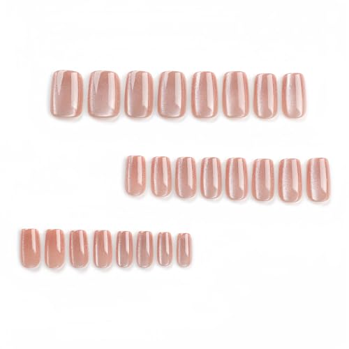 Cat Eye Press on Nails Medium Brown Square Fake Nails, Holographic Glitter Acrylic Nails Kits, Salon Quality False Nails Glue Full Cover Nail Tips 24 Pcs - Image 4