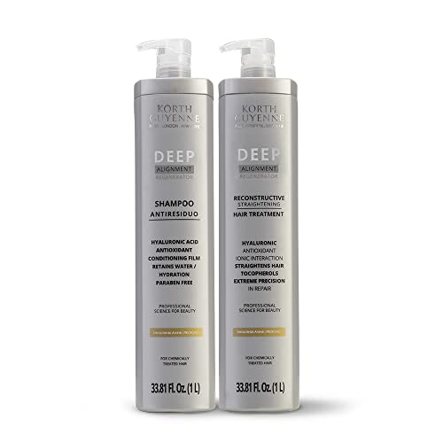 Hair Straightening Treatments Set with Anti Residue Deep Shampoo, Reconstructive Straightening - Brazilian Keratin Treatment for Colored Hair
