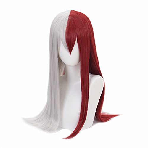 Anime Half Red and Sliver Wigs Short for My Hero Academia Cosplay Halloween Wigs