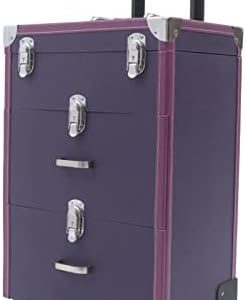 Purple 3-Tier Rolling Makeup Train Case with 4 Wheels for Nail Polish and Jewelry