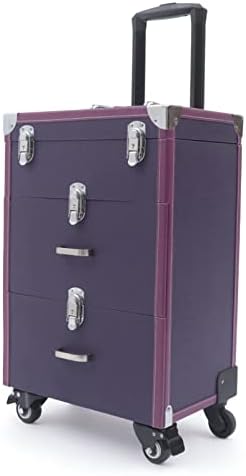 Purple 3-Tier Rolling Makeup Train Case with 4 Wheels for Nail Polish and Jewelry
