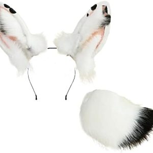 Handmade Rabbit Ears Cute Animal Ears Accessories Rabbit Ear Headband (M White Ear Tail)