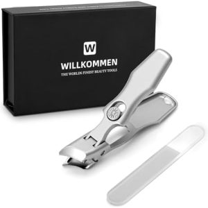 Nail Clippers with File - Extra Wide Jaw Opening and Heavy Duty Large Long Handle Nail Cutter for Thick Nails - No Splash Fingernail Toenail - for Men Women Adult Seniors (Silver