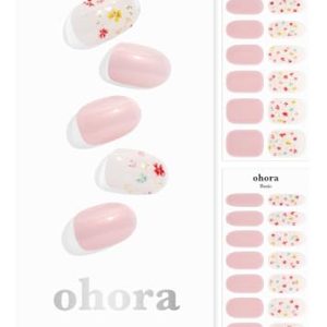 ohora Semi Cured Gel Nail Strips (N Flower Champagne) - Works with Any Nail Lamps, Salon-Quality, Long Lasting, Easy to Apply & Remove - Includes 2 Prep Pads, Nail File & Wooden Stick