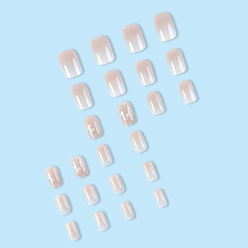 White Press on Nails Medium Square - Valentine's Day Fake Nails White Ombre False Nails Press ons With Cute Flowers Designs Nail Tips Full Cover Acrylic Glue on Nails for Women DIY 24Pcs - Image 3