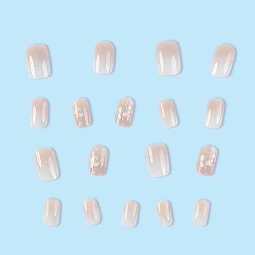 White Press on Nails Medium Square - Valentine's Day Fake Nails White Ombre False Nails Press ons With Cute Flowers Designs Nail Tips Full Cover Acrylic Glue on Nails for Women DIY 24Pcs - Image 8