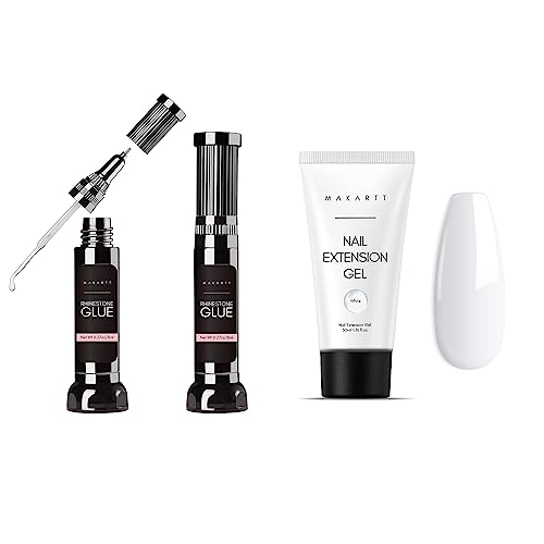 Makartt Nail Rhinestone Glue with Poly Nail Gel White Bundle, Clear Nail Glue Precision Pen Super Strong Adhesive Nail Art Glue Gel, Gel Builder for Nails Natural-Looking Nails Spring Summer Colors