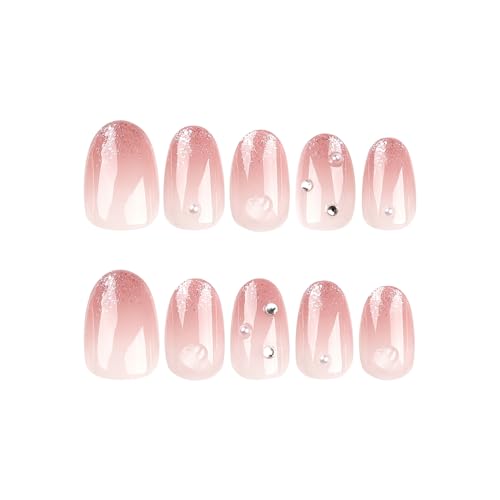 24 Pcs Brown Ombre Press on Nails Short Almond Oval - SHANRUN Rhinestones Glitter French Fake Nails Gel-X Nail Tips Full Cover Acrylic Nails Press ons with Nail File Stick Jelly Glue on Nails Kit - Image 5