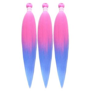Pink Braiding Hair Pre Stretched Blue Ombre Kanekalon Braiding Hair Box Braids Hair Extensions 26 inch