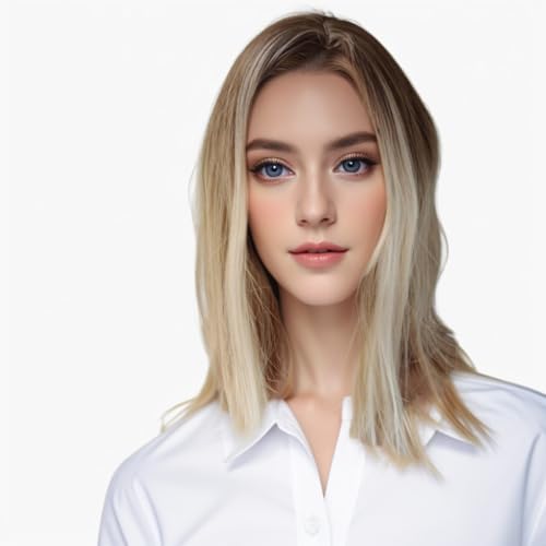 Shoulder Length Ombre Blonde Wig Women Fashion Synthetic Wig Natural looking for Daily Party Halloween (Ombre Ash Blonde)