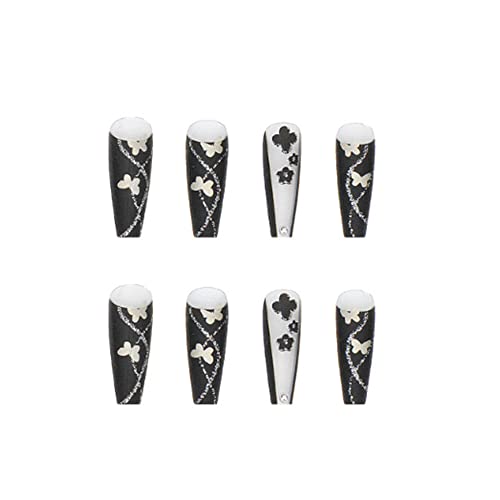 YoYoee 24PCS Black Butterfly Coffin Press-On Acrylic Nails - Medium Size - Image 5