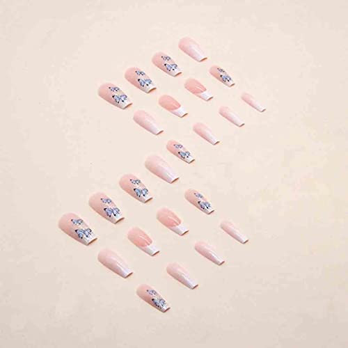 Foccna 24pcs French Tip Press on Nails Long Pink Fake Nails Coffin Glossy White False Nail Tips Artificial Finger Manicure for Women and Girls - Image 3