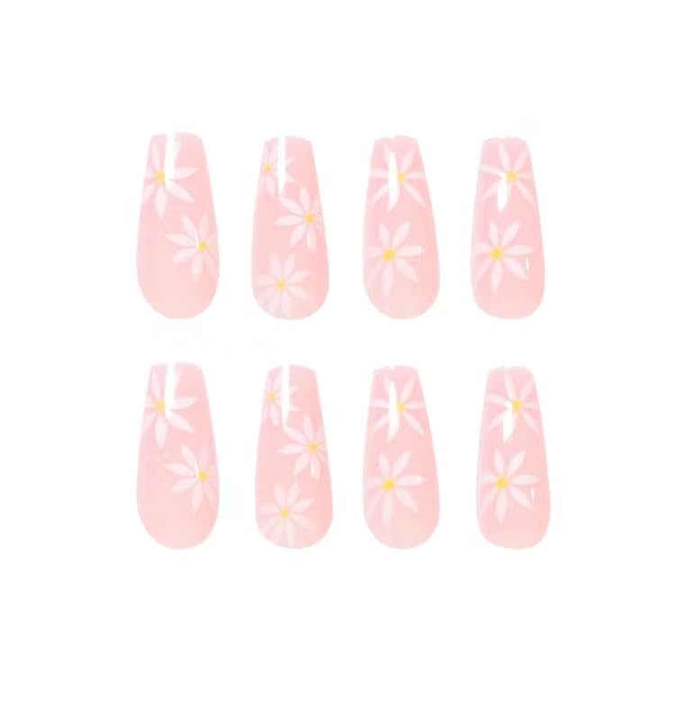 Yellow Flower Almond Press On Nails Kit for Women and Girls, 24 Piece Set - Image 3