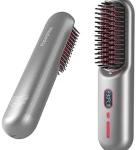 Portable Cordless Hair Straightener Brush, Portable Negative Ion Straightening Brush,60 Mins Long Battery Hot Comb Hair Straightener, Lightweight & Mini Carry, 12 Temp Settings Anti-Scald