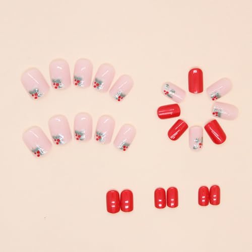 24 Pcs Red Press on Nails Short Square - Valentines Fake Nails Press ons Full Cover Nail Tips with Flowers Design Acrylic Nail Kit False Nails Stick on Nails for Women Manicure - Image 3