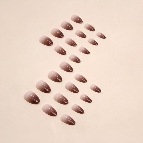 24 Piece Short Almond Brown Gradient Acrylic Press On Nails Full Cover Glossy Stick On Manicure - Image 3
