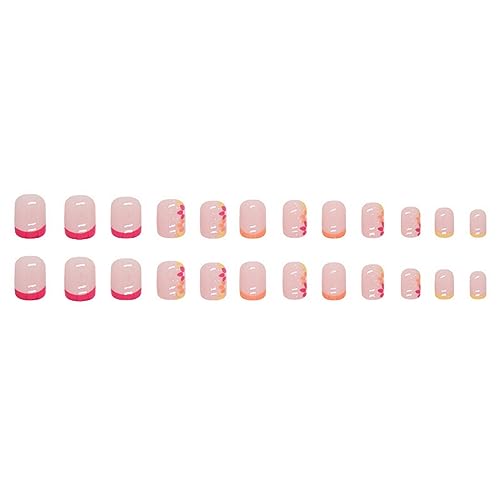 Press on Nails Short Square Fake Nails with Floral Designs Summer Stick on Nails Flower Glue on Nails Glossy False Nails for Women DIY Manicure 24pcs Artificial Nails - Image 5