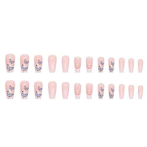Foccna 24pcs French Tip Press on Nails Long Pink Fake Nails Coffin Glossy White False Nail Tips Artificial Finger Manicure for Women and Girls - Image 4