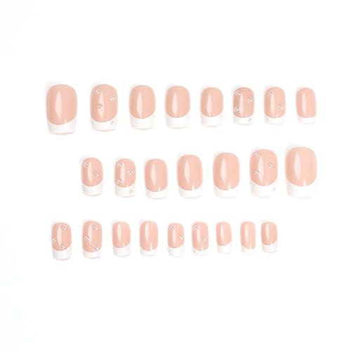 French Tip Press on Nails Short Coffin Acrylic Fake Nails,White French Nails Press ons with Pearl for Women, Girls 24pc White Nails Gel Stick on Nails - Image 5