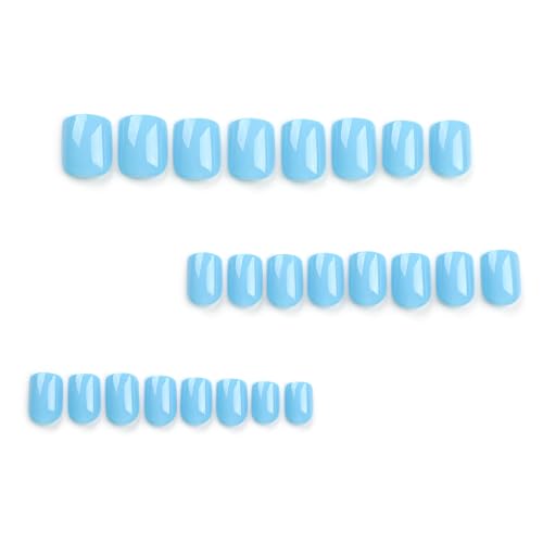 Sky Blue Press on Nails Short Square MABKJLF Petite Fake Nails Full Cover Blue Solid Color False Nails with Nail Glue Glossy Stick on Nails Acrylic Manicure Artificial Nails for Women Girls 24Pcs - Image 6
