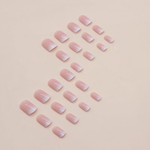24 Piece Glossy Acrylic Ombre Full Cover Nude Pink Short Press on Nails Set - Image 3