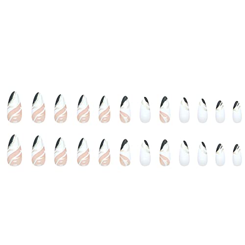 24 Pcs Blue Gold Swirl Almond Press-On Nails with Glue Included - Image 5