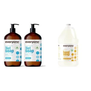 Everyone 3-in-1 Soap, Body Wash, Bubble Bath, Shampoo, 32 Ounce (Pack of 2), Unscented & Liquid Hand Soap Refill, 1 Gallon, Meyer Lemon and Mandarin