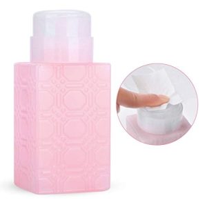 Yctze Push Down Portable Pump Dispenser Bottle for Nail Polish Remover, Makeup Removal, Lotions - Refillable and Suitable for Nail Enhancement Tools (Square Pink)
