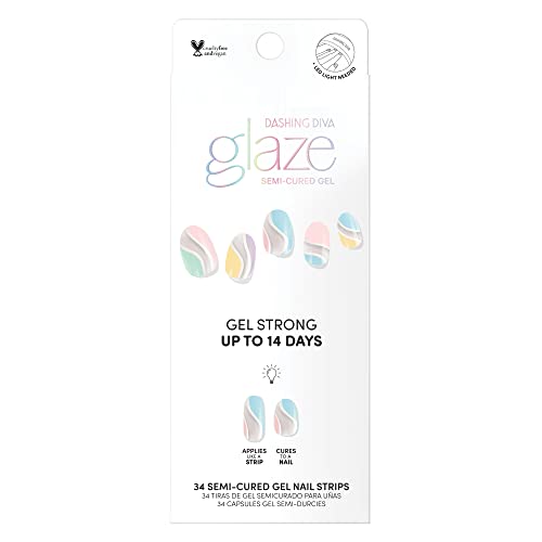 Dashing Diva Glaze Nail Strips - Good Vibrations | Works with Any LED Nail Lamp | Long Lasting, Chip Resistant, Semicured Gel Nail Strips | Contains 34 Salon Quality Nail Wraps, 1 Prep Pad, 1 Nail File - Image 2