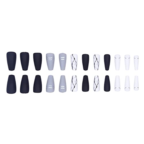 Kamize White Press on Medium Fake Nails Coffin Full Cover Acrylic Marble False Nails for Women and Girls 24PCS - Image 2