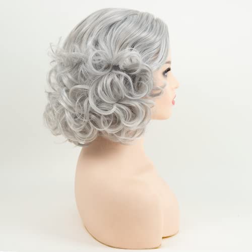 RENERSHOW Mixed Grey Short Wavy Wigs for White Women Medium Length Gray Curly Wig Heat Synthetic Natural Looking Wig - Image 4