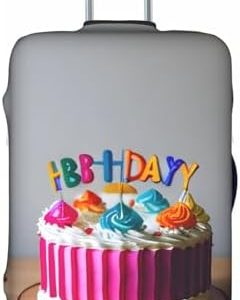 Happy Birthday Cake Design Luggage Cover for 18-32 Inch Suitcases, Washable and Protective