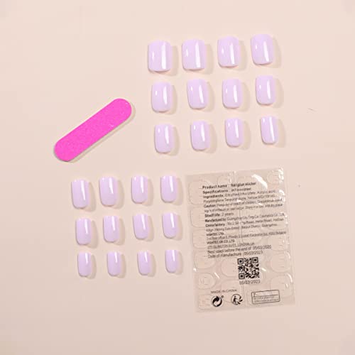 Short Square Light Purple Glossy Press on Nails 24 Pcs Full Cover - Image 3